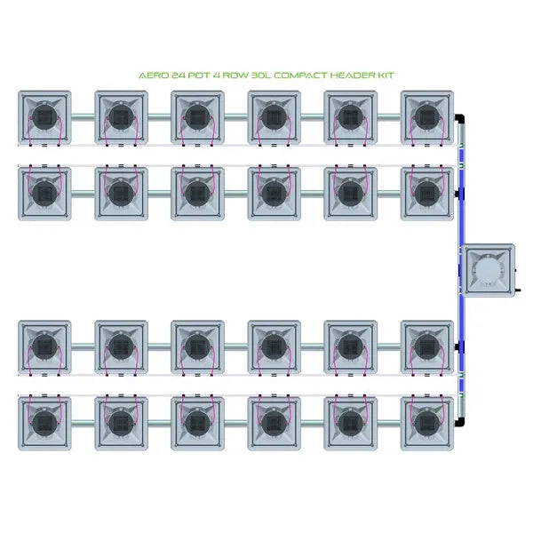 Alien Hydroponics AERO System- 24 Pot 4 Row 30L Compact Header Kit