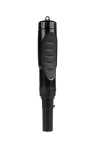 Black conductivity meter with a digital display and a black casing, on a white background.