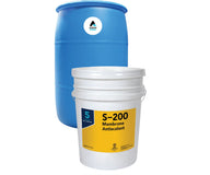 Blue barrel and white 5-gallon bucket with 