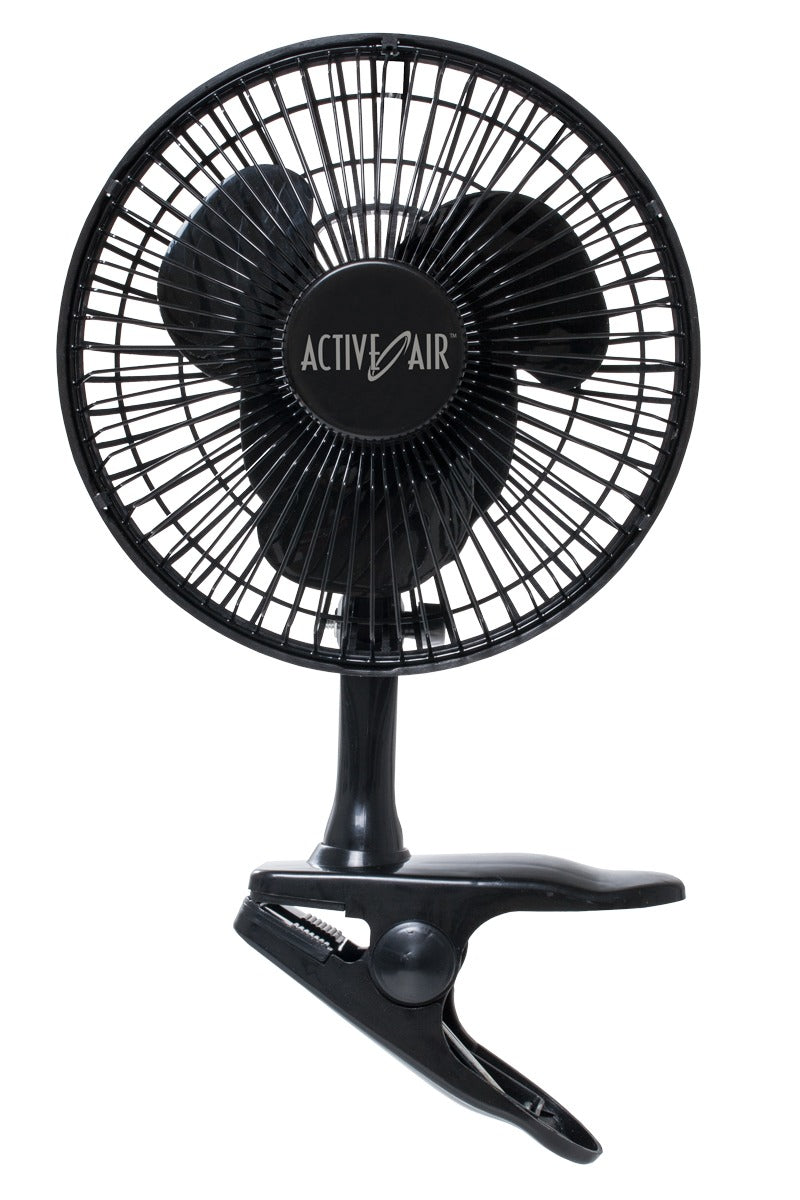 Black Active Air clip fan with a wide opening clamp for easy attachment.