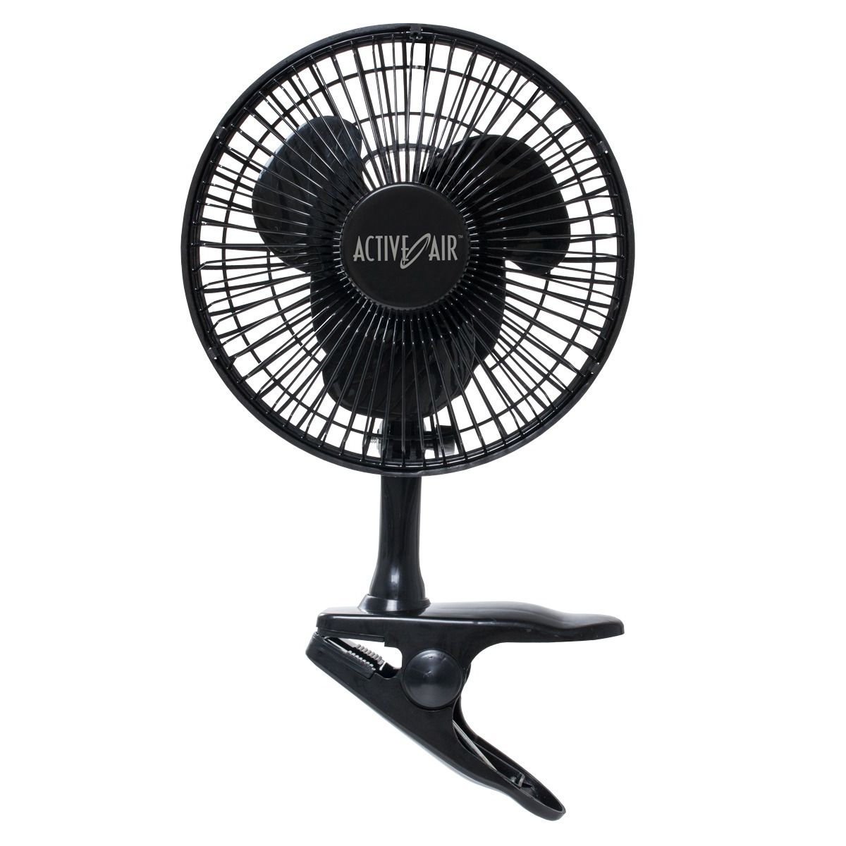 Black Active Air clip fan with a wide opening clamp for easy attachment.