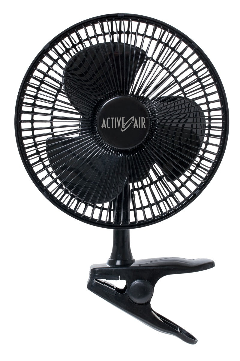 Black clip-on fan with "ACTIVE AIR" logo on the grill.