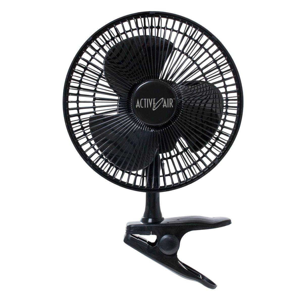 Black clip-on fan with "ACTIVE AIR" logo on the grill.