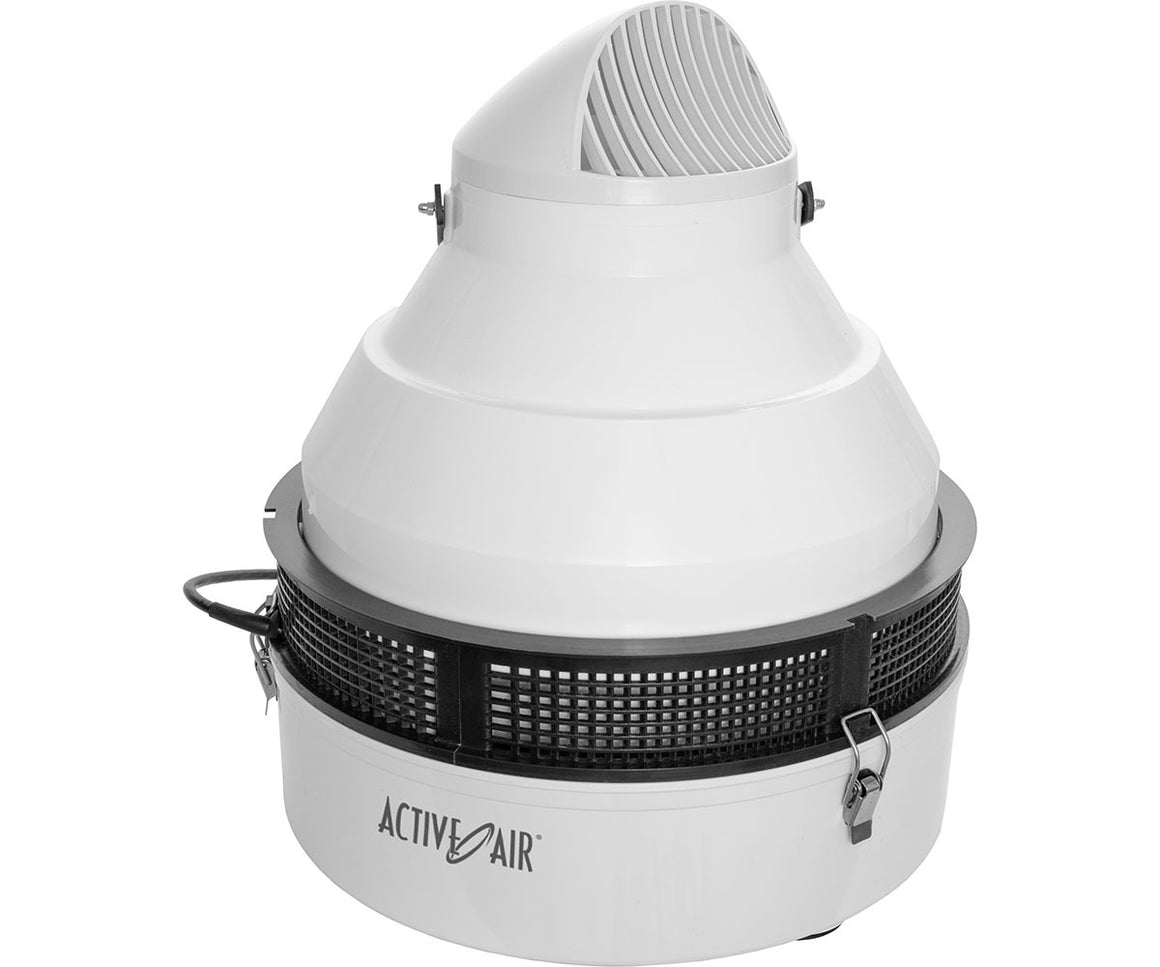 ActiveAir commercial humidifier, white, conical shape, vented top, mesh base, "Active Air" logo.
