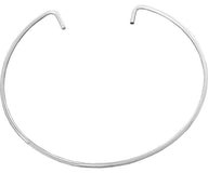 Silver choker necklace on white background.