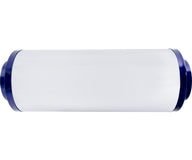 White inline carbon filter with blue end caps.