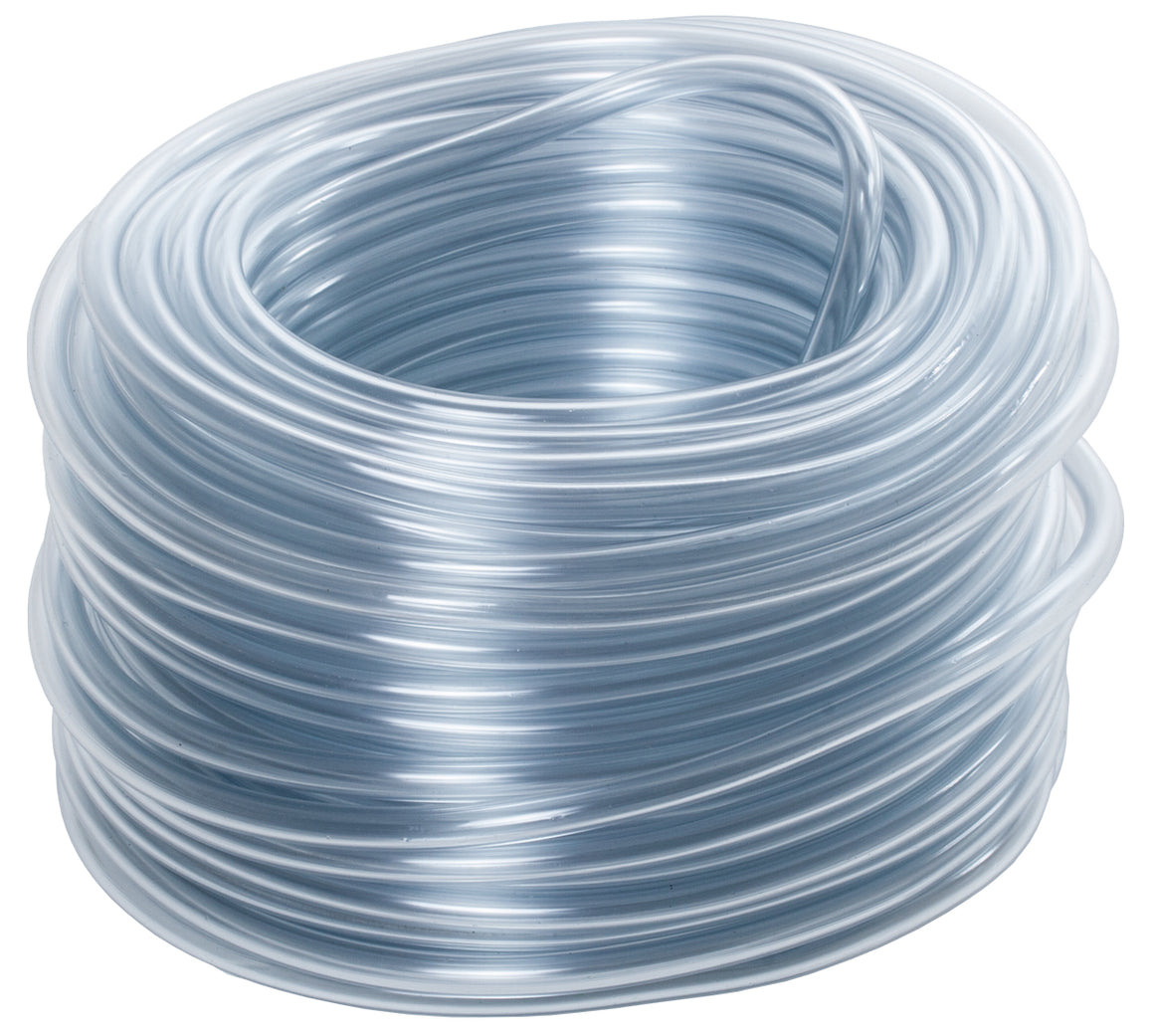 Coiled clear vinyl tubing, 1/4 inch OD, for aquariums or hydroponics.