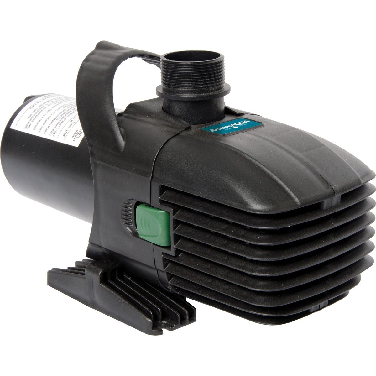 Black ActiveAqua 147W submersible water pump with green button, 2642 GPH capacity.