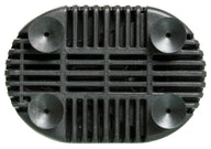 Bottom view of a black aquarium pump with four suction cups and a grated intake.