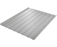 Silver wire mesh tray with raised edges and evenly spaced metal bars.