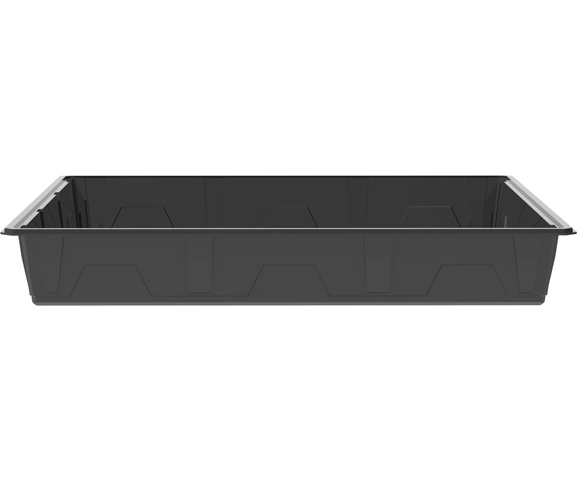 Black 4x4 grow tray with reinforced corners and a low profile.