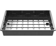 Black 4x4 low rise tray with a grid of cells.
