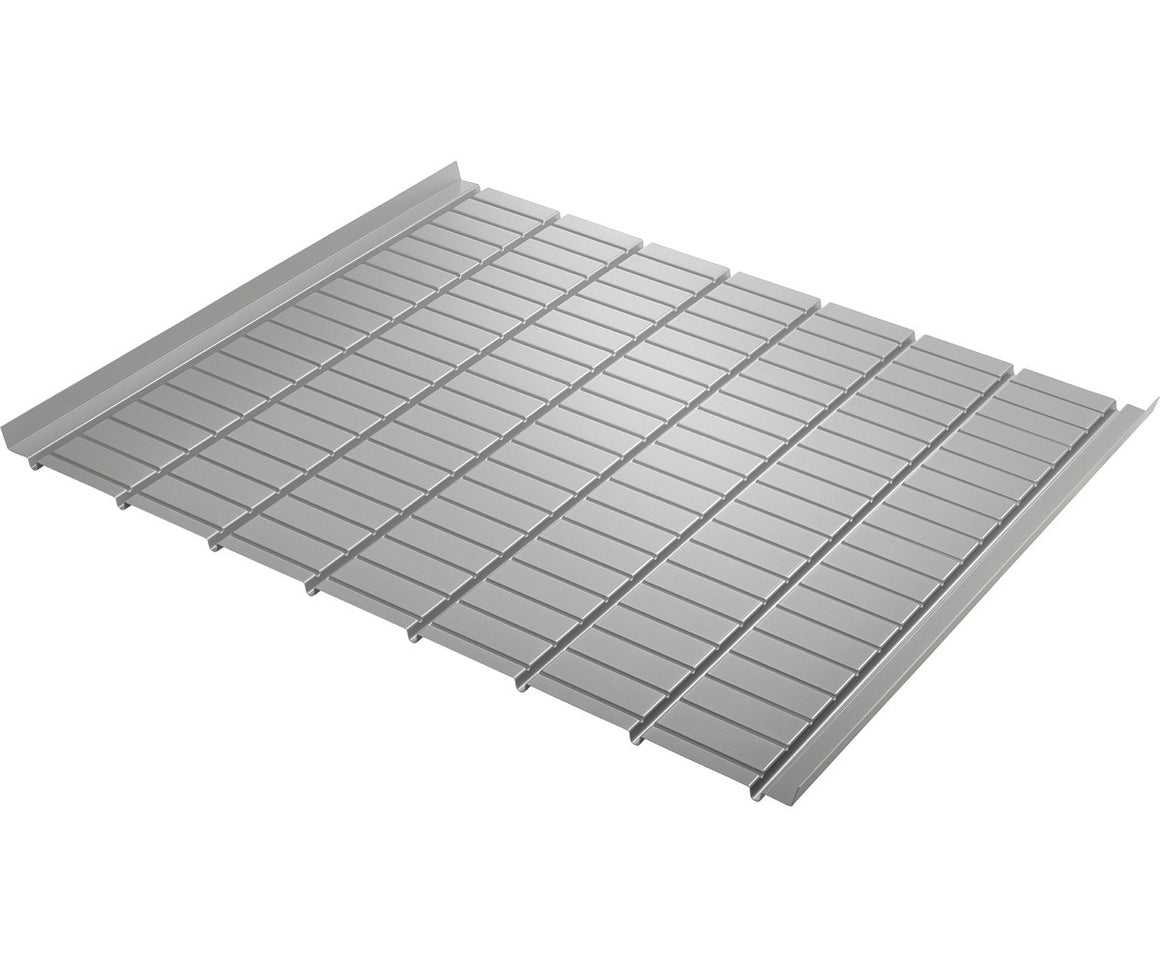 Silver modular growing tray with segmented planting areas.