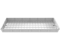White plastic tray with grid pattern, used for hydroponics or seed starting.
