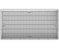 Top view of a white plastic tray with a grid of rectangular compartments.