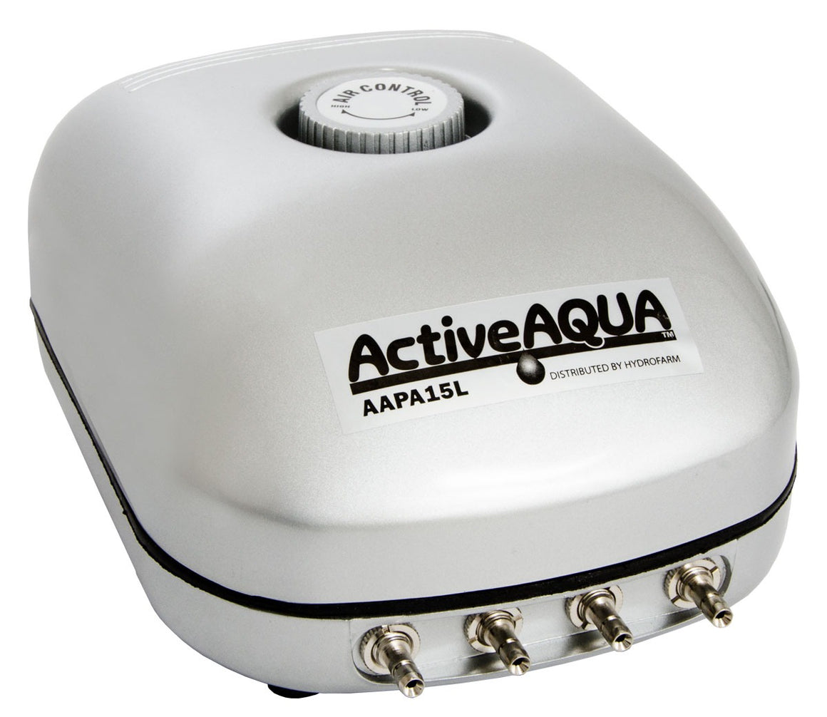 Silver Active AQUA AAPA15L air pump with air control dial and multiple outlets.