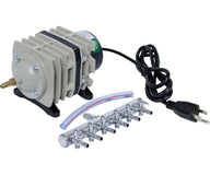 Active Aqua commercial air pump with 8-way manifold, hose, and power cord.
