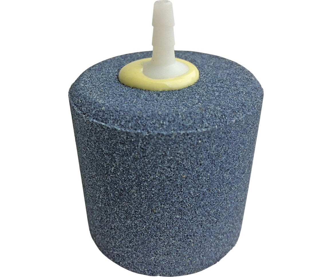 Cylindrical air stone aquarium bubbler with white plastic tubing and yellow connector.