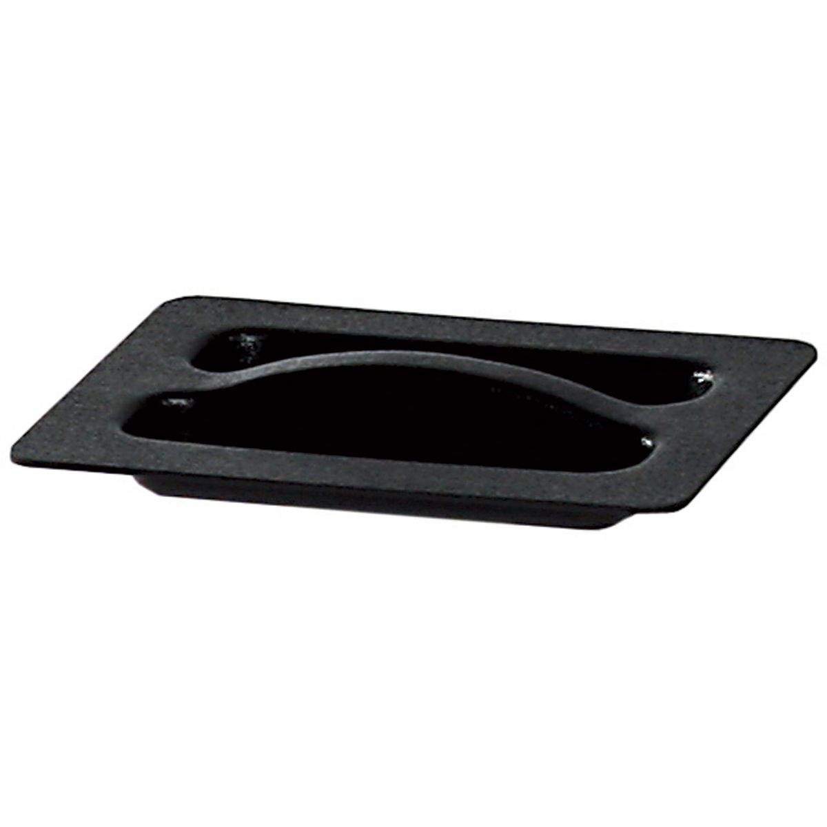 Black porthole cover with curved handle, rectangular with beveled edges.