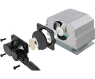 Exploded view of a dual diaphragm air pump motor and housing with screws.
