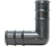Black 90-degree elbow connector with ribbed ends and 