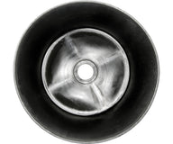 Top view of a 2-gallon black grow flow expansion outer bucket with a silver inner cone and center hole.