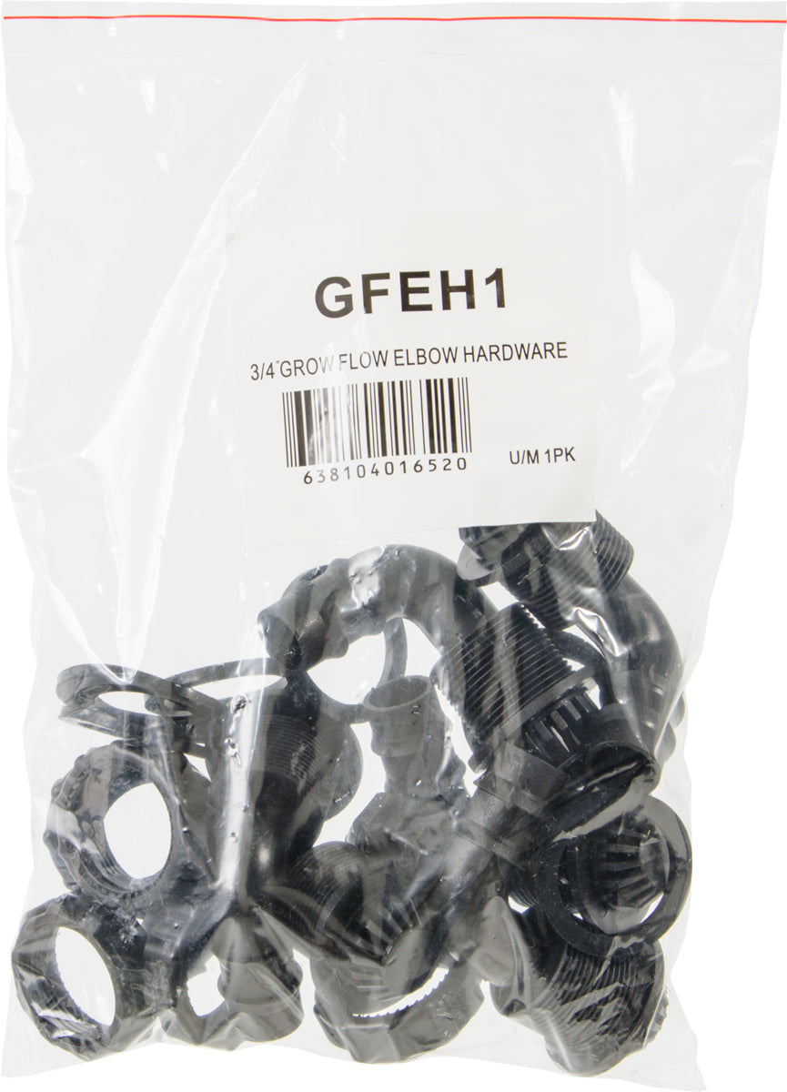 Active Aqua Grow Flow Elbow Hardware Kit with 3/4" fittings, packaged in a clear plastic bag.
