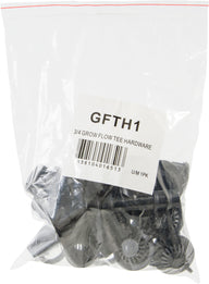 Black plastic Grow Flow tee hardware kit with label reading 