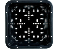 Square black plastic pot with drainage holes, 6x6 inch.