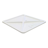Square white plastic reservoir cover with textured surface and raised channel lines.