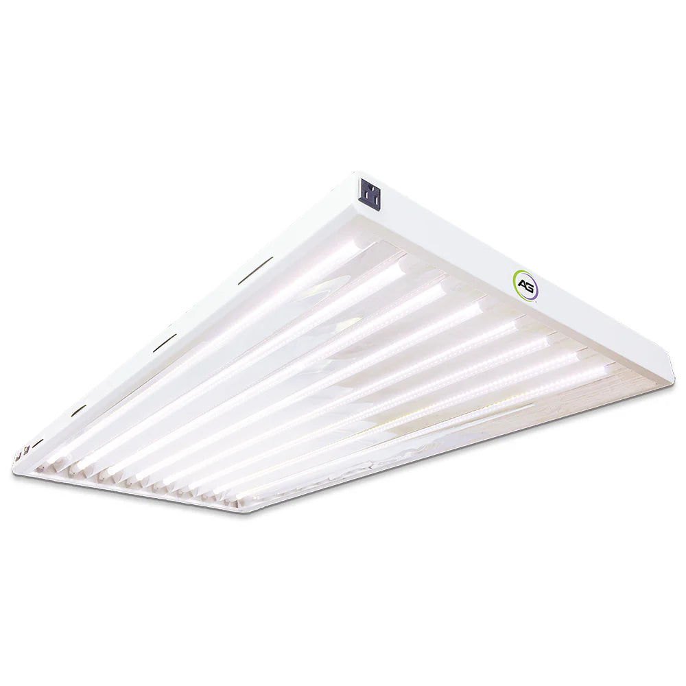 White tapered Active Grow 4-foot LED grow light fixture with 8 bright white lamps.