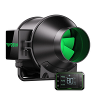 Black VIVOSUN AeroZesh G4 inline duct fan with green blades and E42A WiFi controller showing 80°F, 70% humidity.