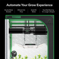 VIVOSUN automated grow tent with inline fan, carbon filter, LED grow light, controller, and plants for indoor cultivation.