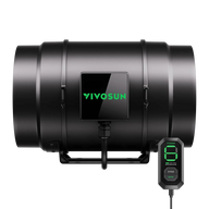 Black VIVOSUN AeroZesh G8 inline fan and E12 speed controller, displaying a green '6'.