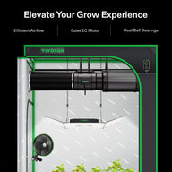 VIVOSUN grow tent interior with AeroZesh S8 inline fan, carbon filter, grow light, fan, and plants for an elevated grow.