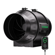 Black VIVOSUN AeroZesh T6 inline duct fan with green logo and E12 digital speed controller displaying '6' on black background.