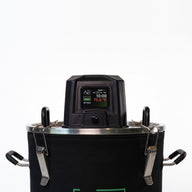 Close-up of an Aether Green automatic hash washer's digital display and locking mechanisms.