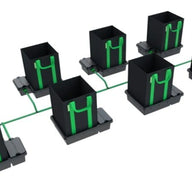 Alien Hydroponics Easy Feed 7-pot hydroponic system with black fabric pots and green straps on white background.