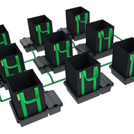 Alien Hydroponics 9-pot, 1-row EasyFeed system with black grow bags and green accents.