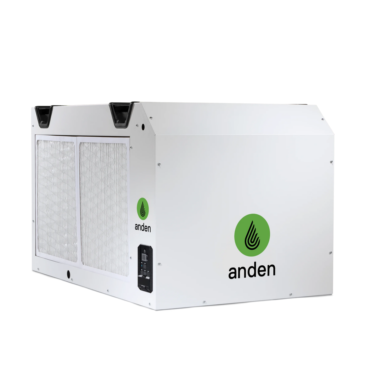White Anden A711 V1 dehumidifier with dual filters, control panel, and logo.