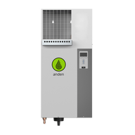 White Anden AS35FP steam humidifier with green logo and digital display on gray panel.