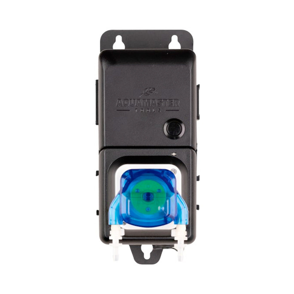 Black Aquamaster peristaltic pump unit with blue dosing head.