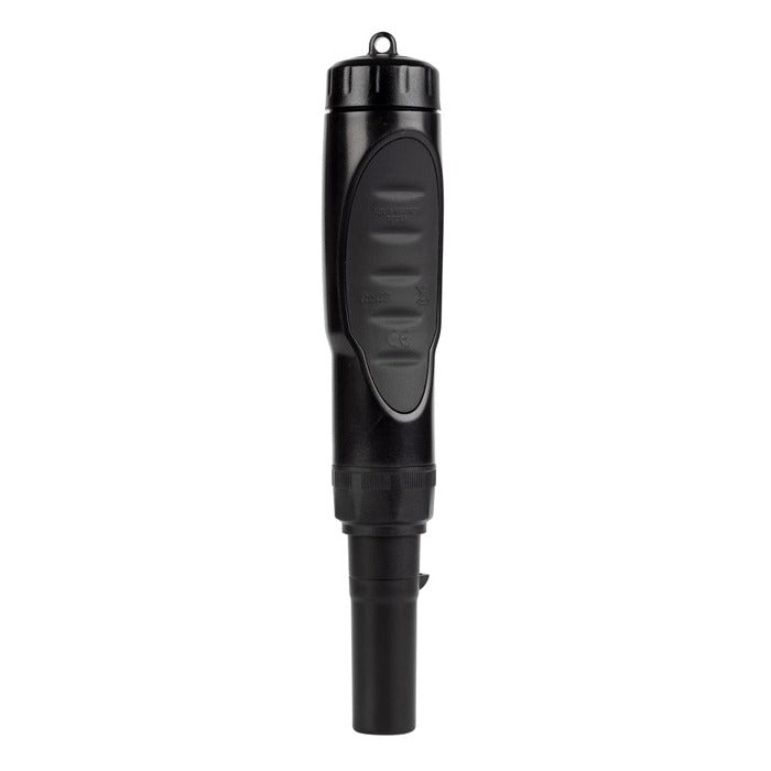 Black EC and temperature meter with a digital display and probe.