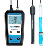 AquaMaster H600 Pro pH/EC/TDS/Temp meter with two probes on white background.