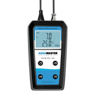 AquaMaster H600 Pro handheld meter displays pH 7.0 and temperature 25.0°C.