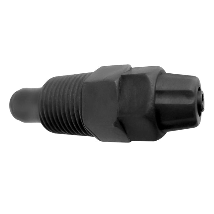 Aqua Master Tools 1/2" male thread injection valve, black, for water filtration and treatment systems.
