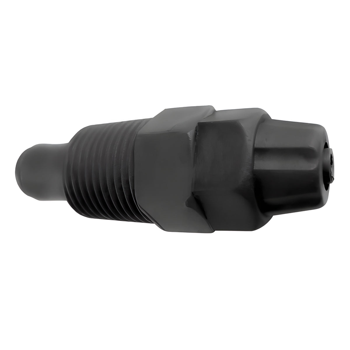 Aqua Master Tools 1/2" male thread injection valve, black, for water filtration and treatment systems.