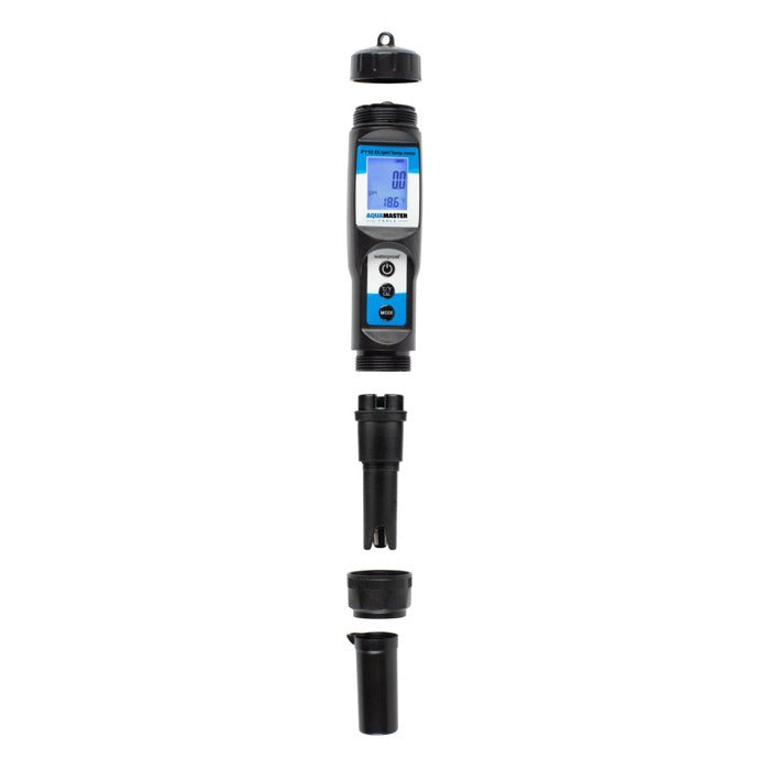 AquaMaster P110 Pro combo pen: pH, EC, TDS, and temp meter with separate probe and cap.