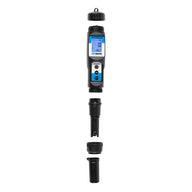 Disassembled AquaMaster P50 Pro pH/Temp meter with probe, cap, and storage tube.