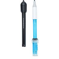 Two pH electrodes: one black, one blue with clear plastic casing.
